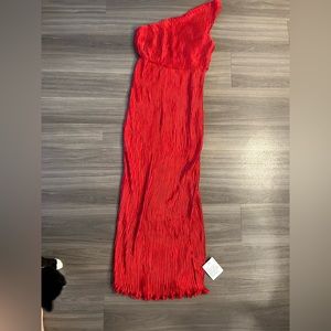 NWT ASOS DESIGN satin one shoulder pleat detail midaxi dress in red size 6 red